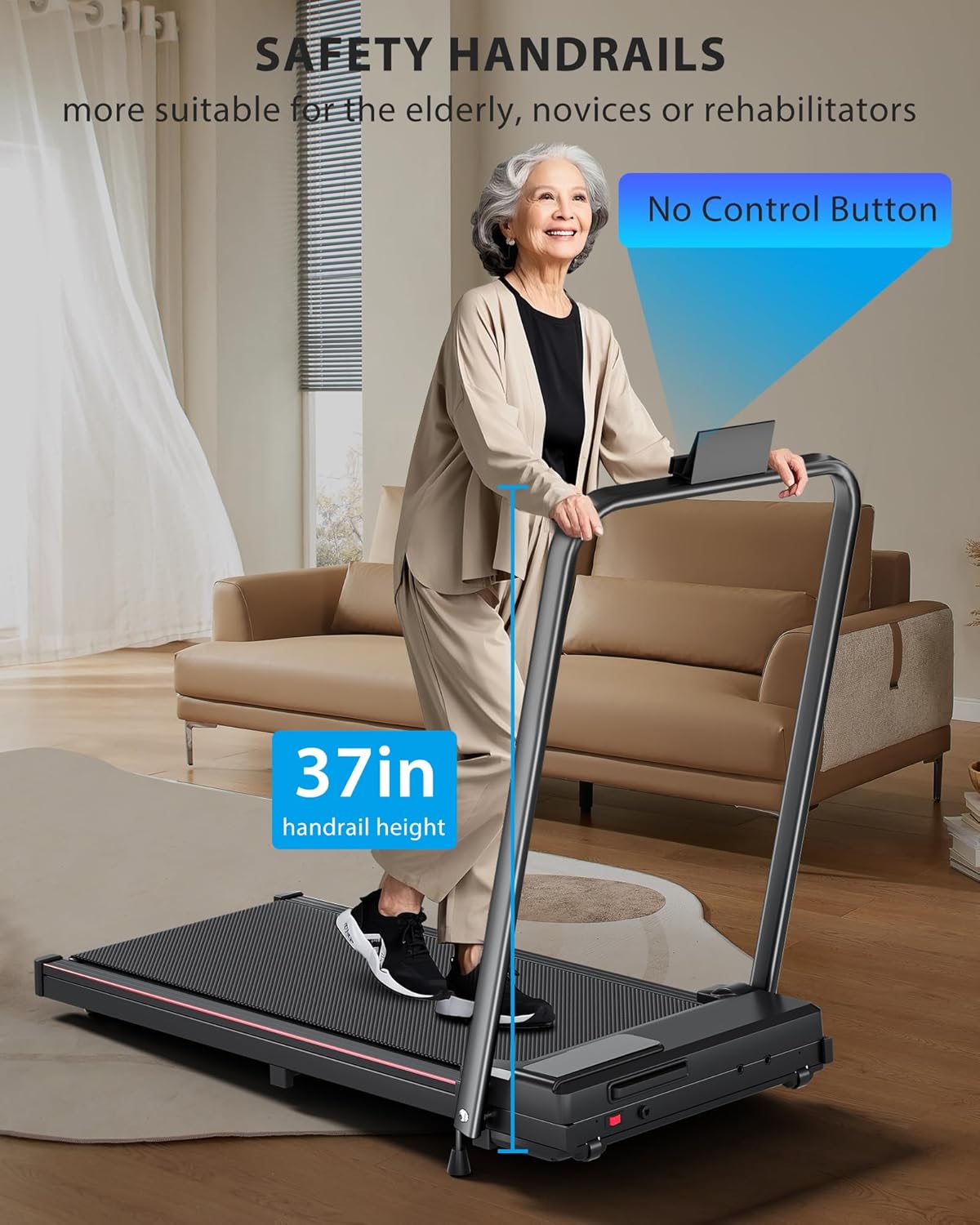 Walking Pad Treadmill with Incline Slope, Larger Screen Display Under Desk Treadmill 340 lb Capacity, Portable Treadmills for Small Spaces, Home - Image 4