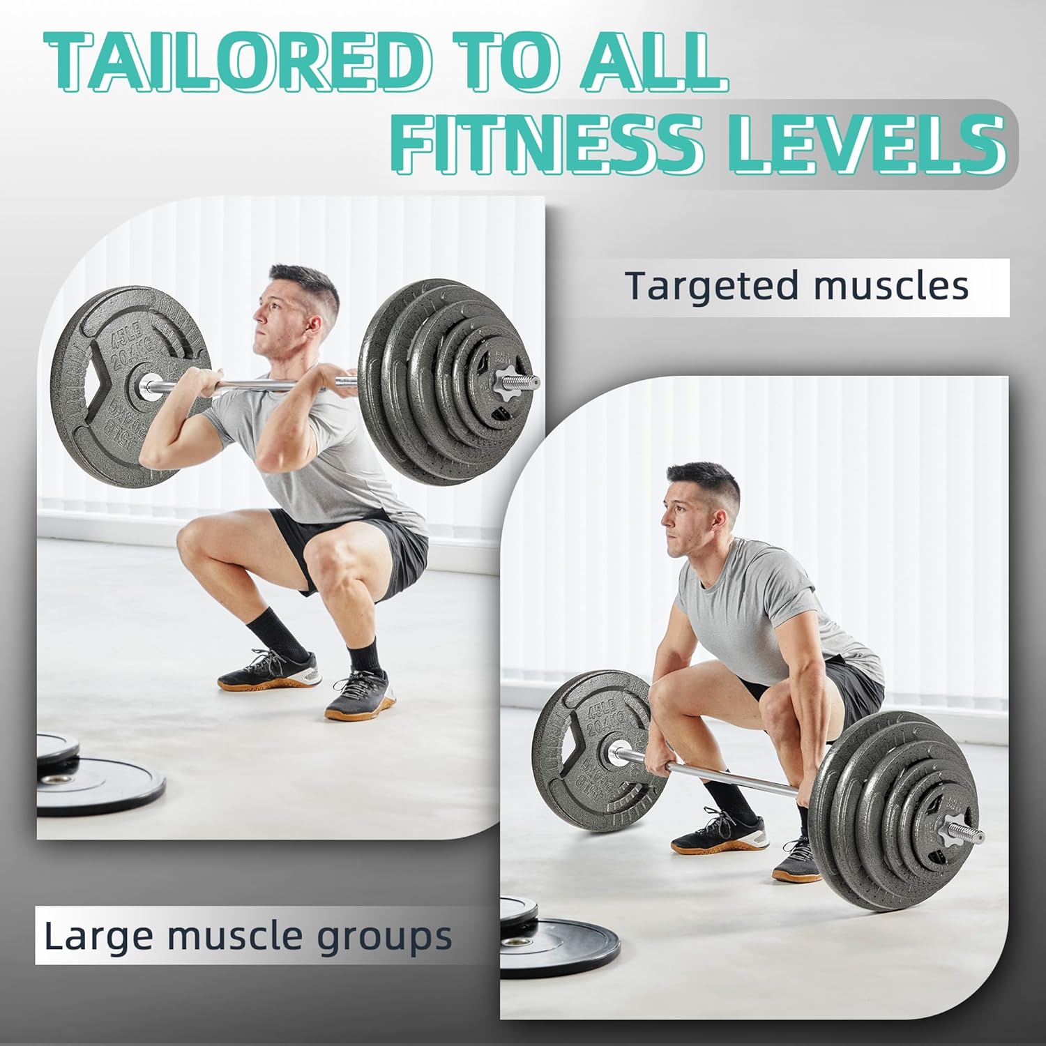 Barbell Weight Set, Cast Iron 1" Standard Weight Plates Including 5FT Standard Barbell Bar & Star Locks, 45 Pounds Set (35 Lbs Plates + 10 Lbs Barbell Bar), Multiple Packages - Image 4