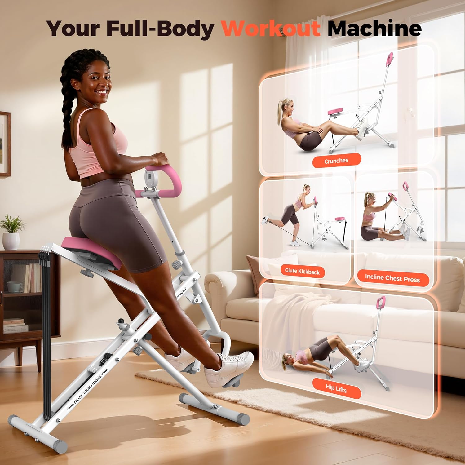 Sportsroyals Squat Machine for Home,Ride & Rowing Machine for Glutes Butt Thighs,Ab Back/Leg Press,Foldable & Easy Setup Exercise Equipment w/Adjustable Resistance,350lbs Capacity - Image 3