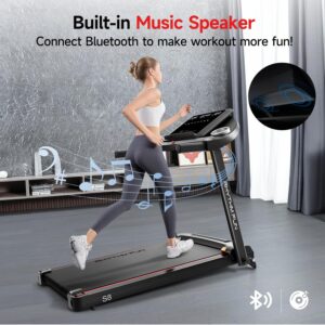 RHYTHM FUN Treadmill with Incline, 8.0 MPH Treadmills for Home with 8% Incline, Foldable Treadmill with Handles, Low Noise Walking Pad for 300 lbs