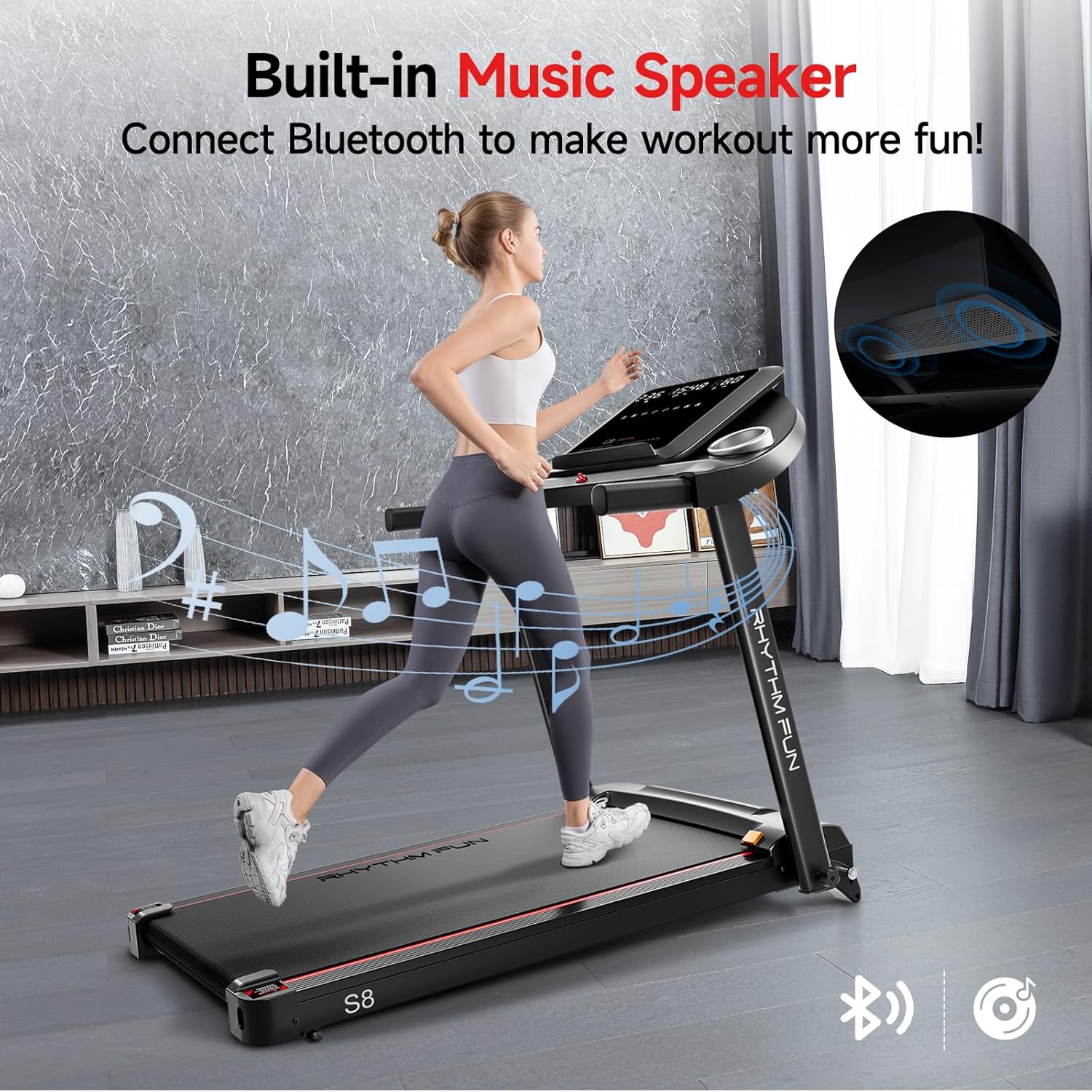 RHYTHM FUN Treadmill with Incline, 8.0 MPH Treadmills for Home with 8% Incline, Foldable Treadmill with Handles, Low Noise Walking Pad for 300 lbs - Image 2