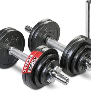TELK – Adjustable Dumbbell Set – Home Gym Weight Set with Baked Enamel Cast Iron Plates – Space-Saving Free Weights for Strength Training