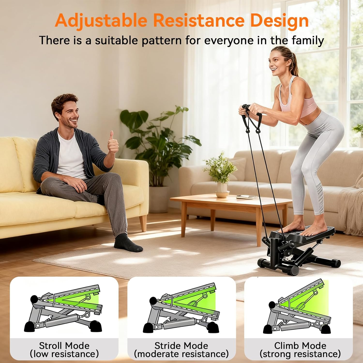 Twist Stepper for Exercise at Home, Mini Stair Stepper with Resistance Bands for Full Body Workout, Smooth and Quiet, Step Machine with 300LBS Loading Capacity - Image 4