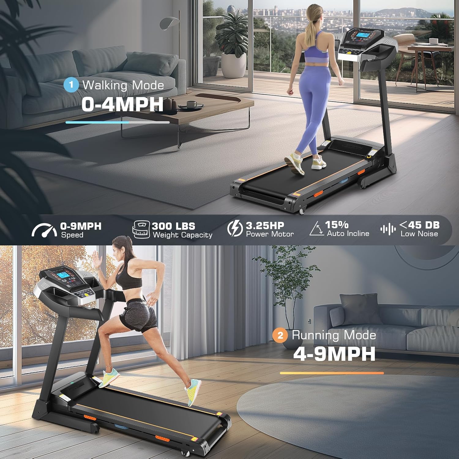 Treadmill with 15% Auto Incline, FUNMILY 3.25HP Heavy Duty Treadmill for Home, 300 lb Weight Capacity Folding Running Machine, Smart App Control/Shock Absorption/Bluetooth Speaker/Large LED Display - Image 6