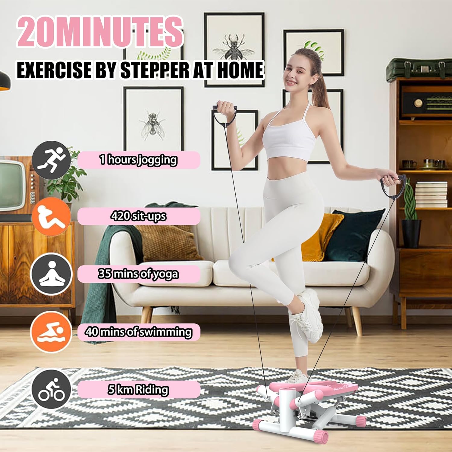 Twist Steppers for Exercise - Mini Stair Stepper Machine with Resistance Bands 330lbs Twist Stepper Portable Exercise Equipment for Full Body Workout - Image 6