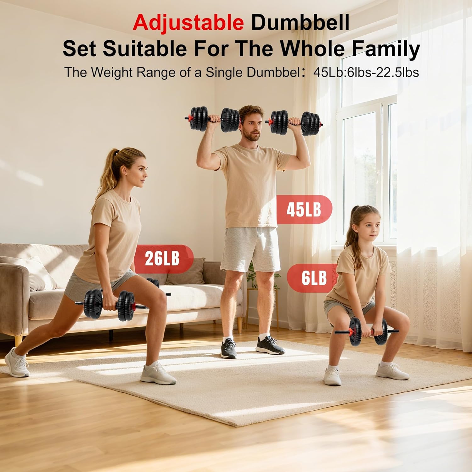 Adjustable Dumbbell Set, 10/20/30/45/70/90lbs Free Weight Set with Connector, 4 in1 Dumbbells Set Used as Barbell, Kettlebells, Push up Stand, Fitness Exercises for Home Gym Suitable Men/Women - Image 6