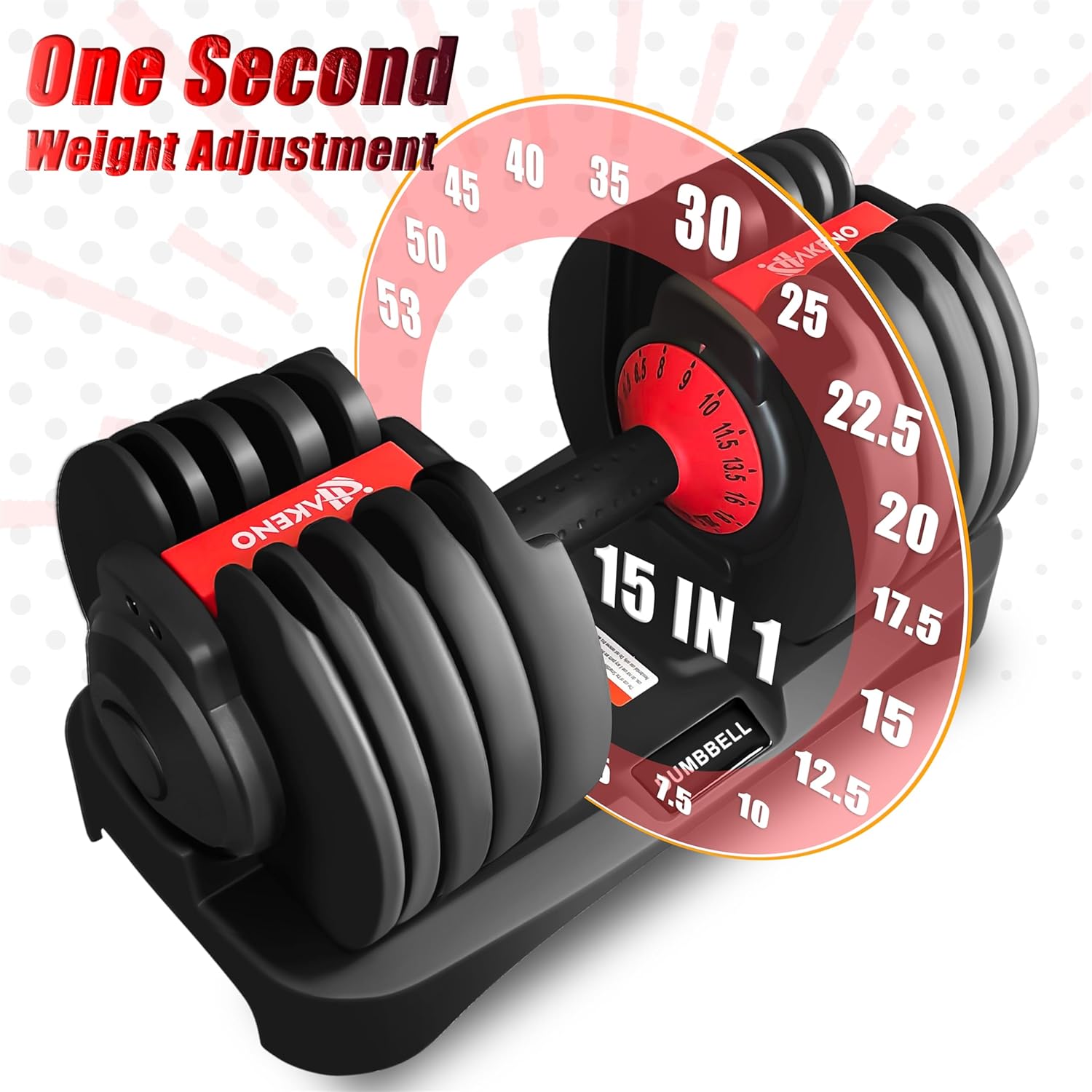 15 Weight in 1 Adjustable Dumbbell 53LB with Fast Automatic Adjustable and Weight Plate for Body Workout Home Gym (24kg/53lb)2pcs - Image 2