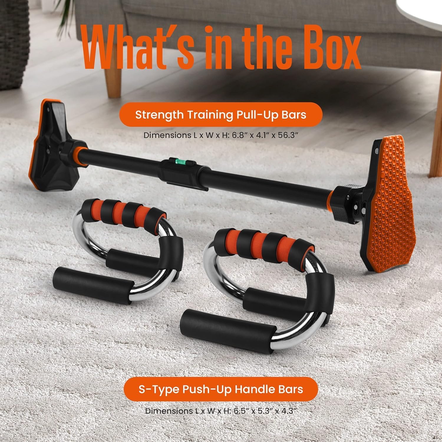 SQUATZ Doorway Pullup Bar & S-Shaped Push Up Bars - Pushup Handles for Floor - Door Frame Adjustable Pull Up Hanging Bar Home Gym Equipment - Image 2