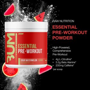 RAW Essential Pre-Workout Powder (Sour Watermelon) – Chris Bumstead Sports Nutrition Supplement for Men & Women – Preworkout Energy Powder with Caffeine, L-Citrulline, L-Tyrosine, & Beta Alanine Blend