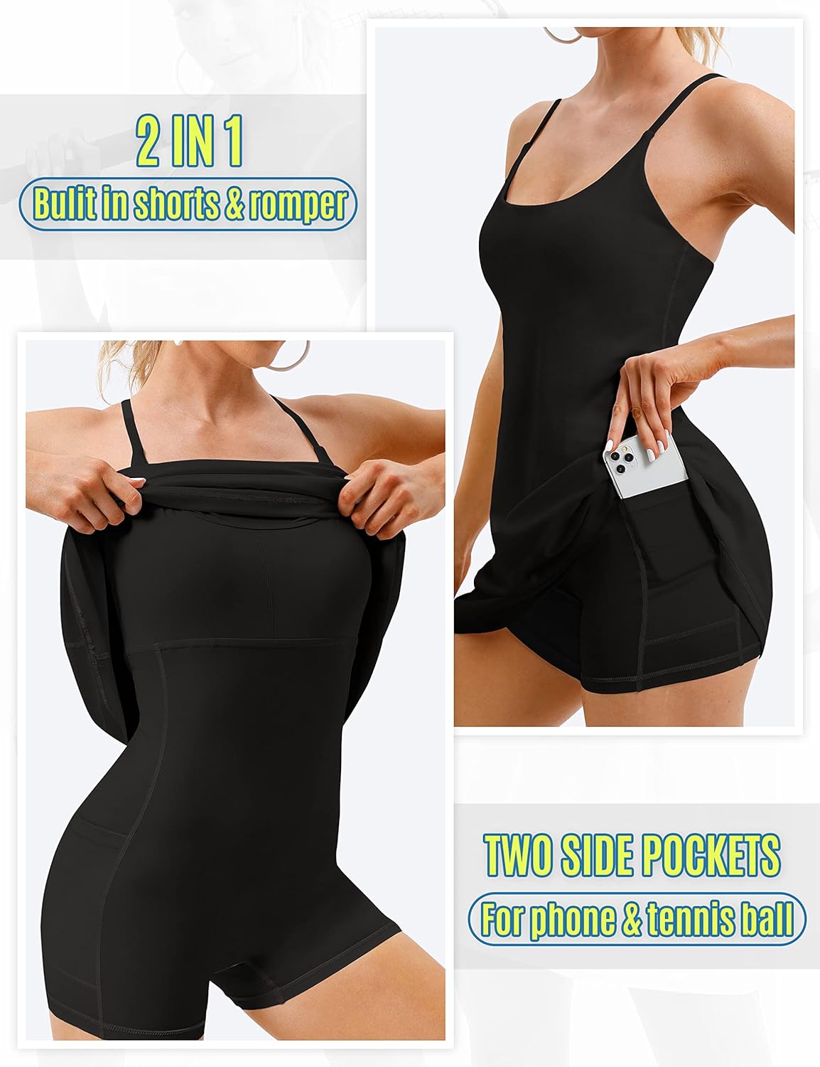 Womens Tennis Dress, Athletic Dress with Built-in Bra & Shorts Pockets Summer Dresses for Women Golf Outfits for Workout - Image 3