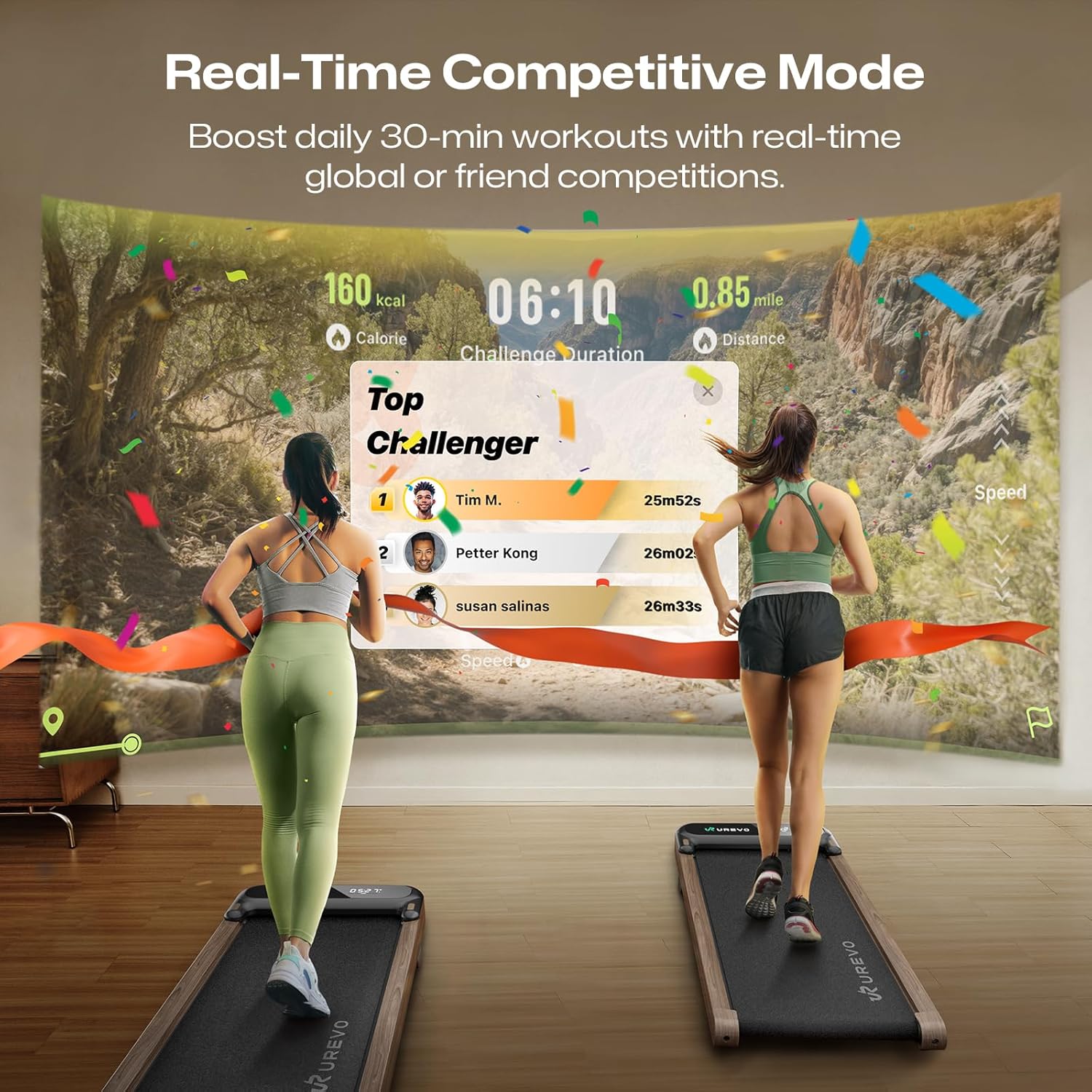 UREVO E4W Smart Walking Pad, Under Desk Treadmill with Wood Grain Design, 8-Point Shock Absorption, Quiet Operation, Workout APP with Track Insights and MIIT Mode, Plug and Play, Remote Control - Image 3