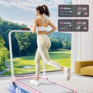 Walking Pad with 8% Incline, Upgrade 3.5HP Low Noise Walking Pad Treadmill with Handle Bar, Trisomy 4 in 1 Portable Treadmills for Home/Office, 330lbs Capacity,Remote Control & LED Display