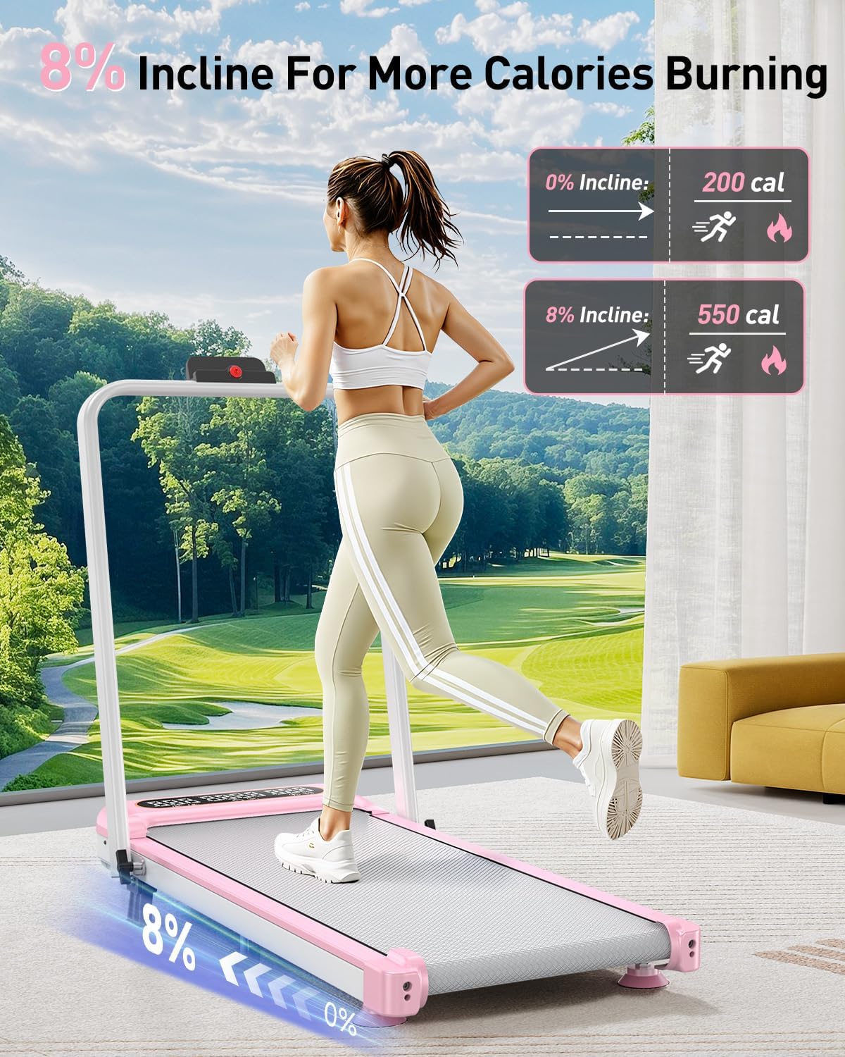 Walking Pad with 8% Incline, Upgrade 3.5HP Low Noise Walking Pad Treadmill with Handle Bar, Trisomy 4 in 1 Portable Treadmills for Home/Office, 330lbs Capacity,Remote Control & LED Display - Image 2