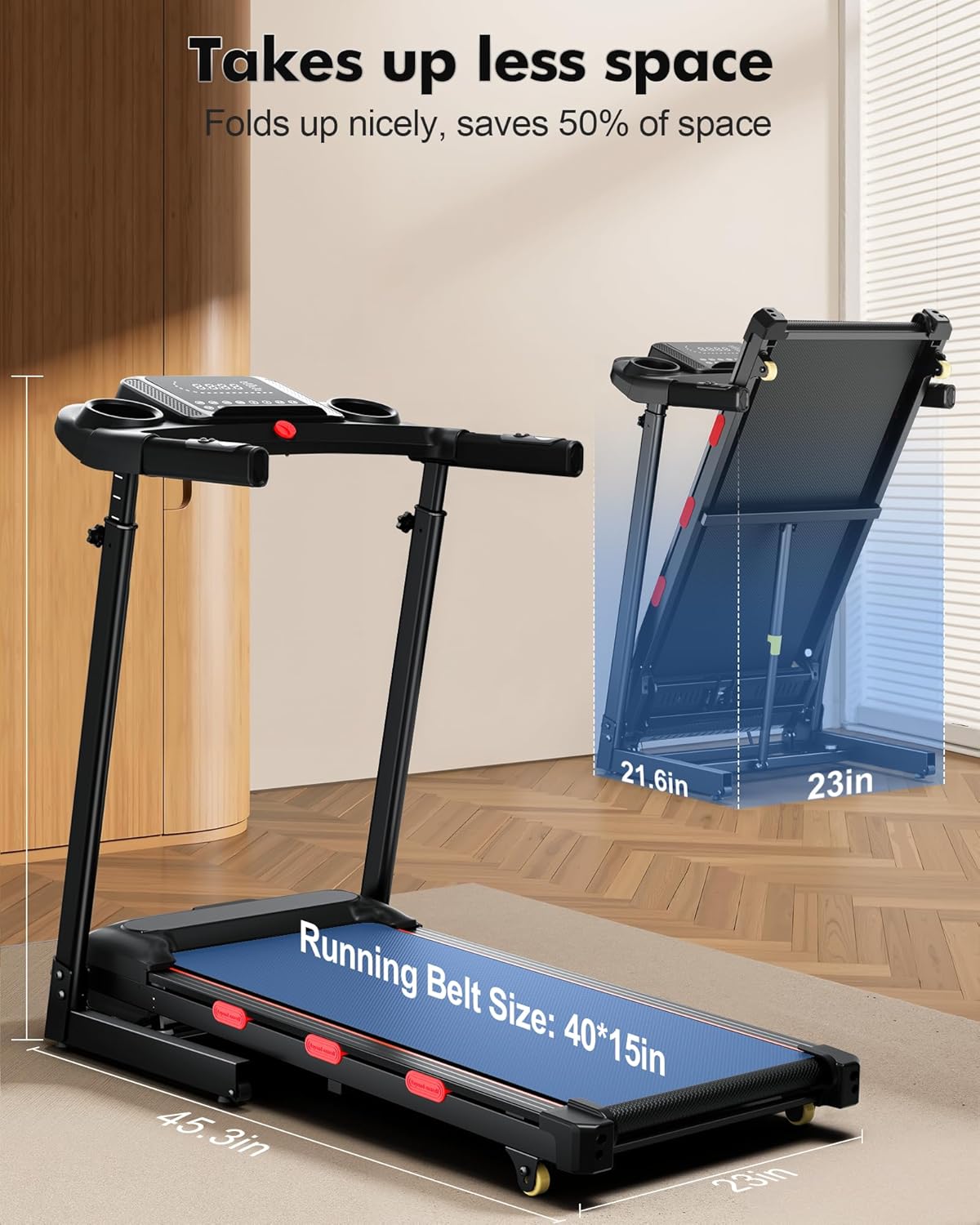 350 lb Capacity Walking Pad Treadmills for Home with 12%/15% Incline, Foldabe Treadmill with Handrail, 3.5HP Real Brushless Treadmill with Dual Cushion System, Deck Treadmills for Small Space - Image 7