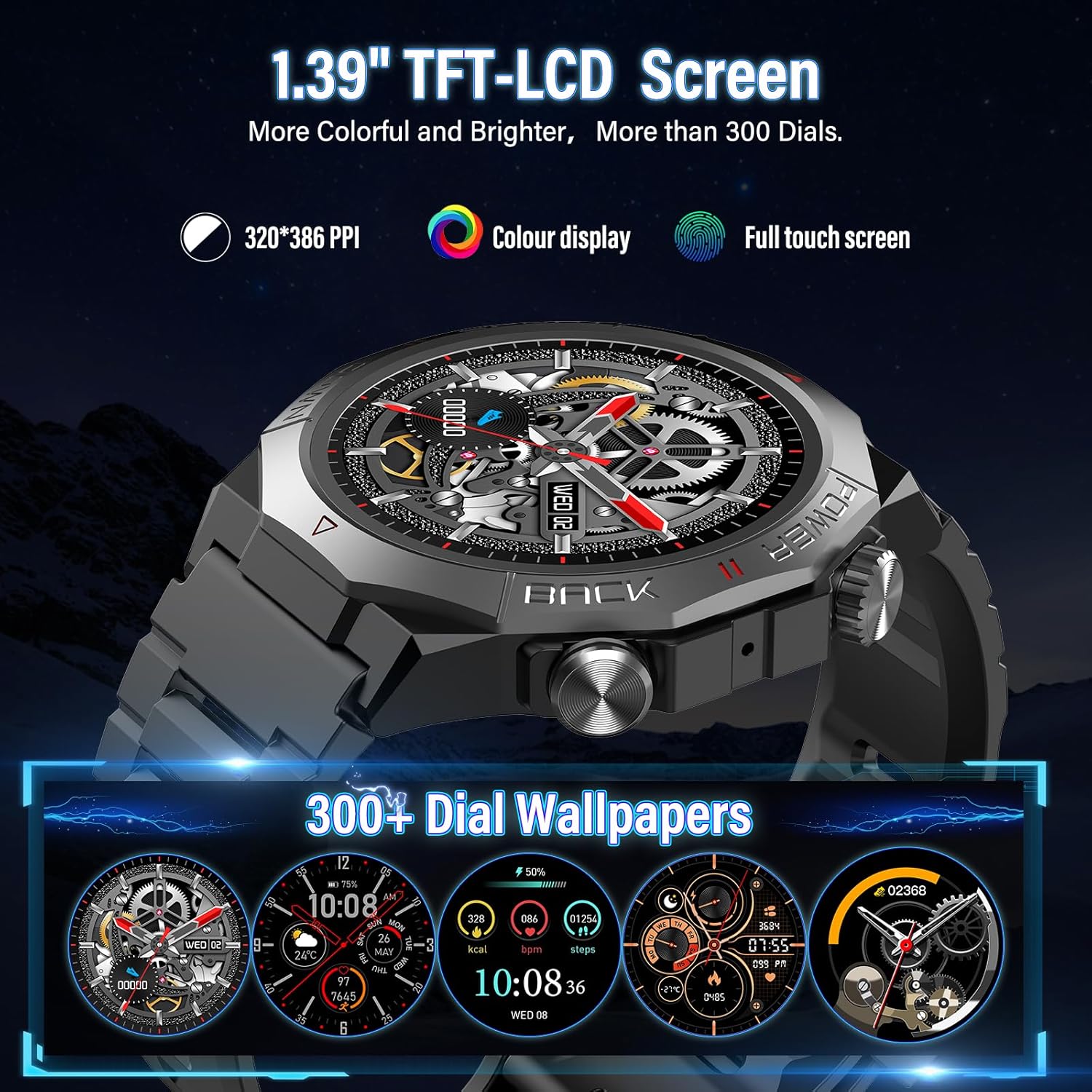 Military Smart Watches for Men (Answer/Make Calls), 1.39" HD Fitness Watches, Heart Rate/Sleep Monitor, 110+ Sports Modes Watch for Men, Waterproof Watch, 30Day, Watches for Android/iPhone, Black - Image 6