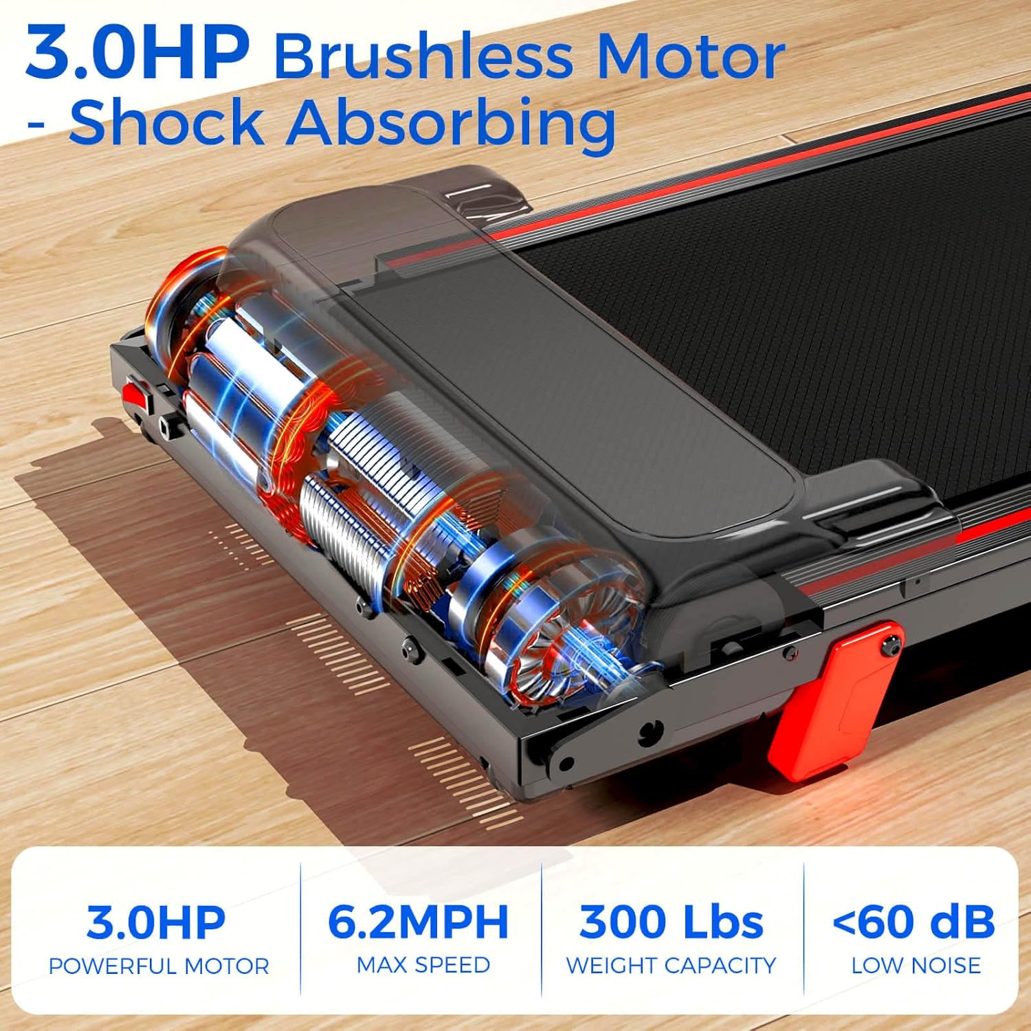 Treadmill with 5% Incline, Walking Pad Treadmill with Handle Bar, Portable Folding Treadmills for Running and Walking, 3.0HP Brushless Motorized, 5 Layers Shock-Absorbing - Image 7