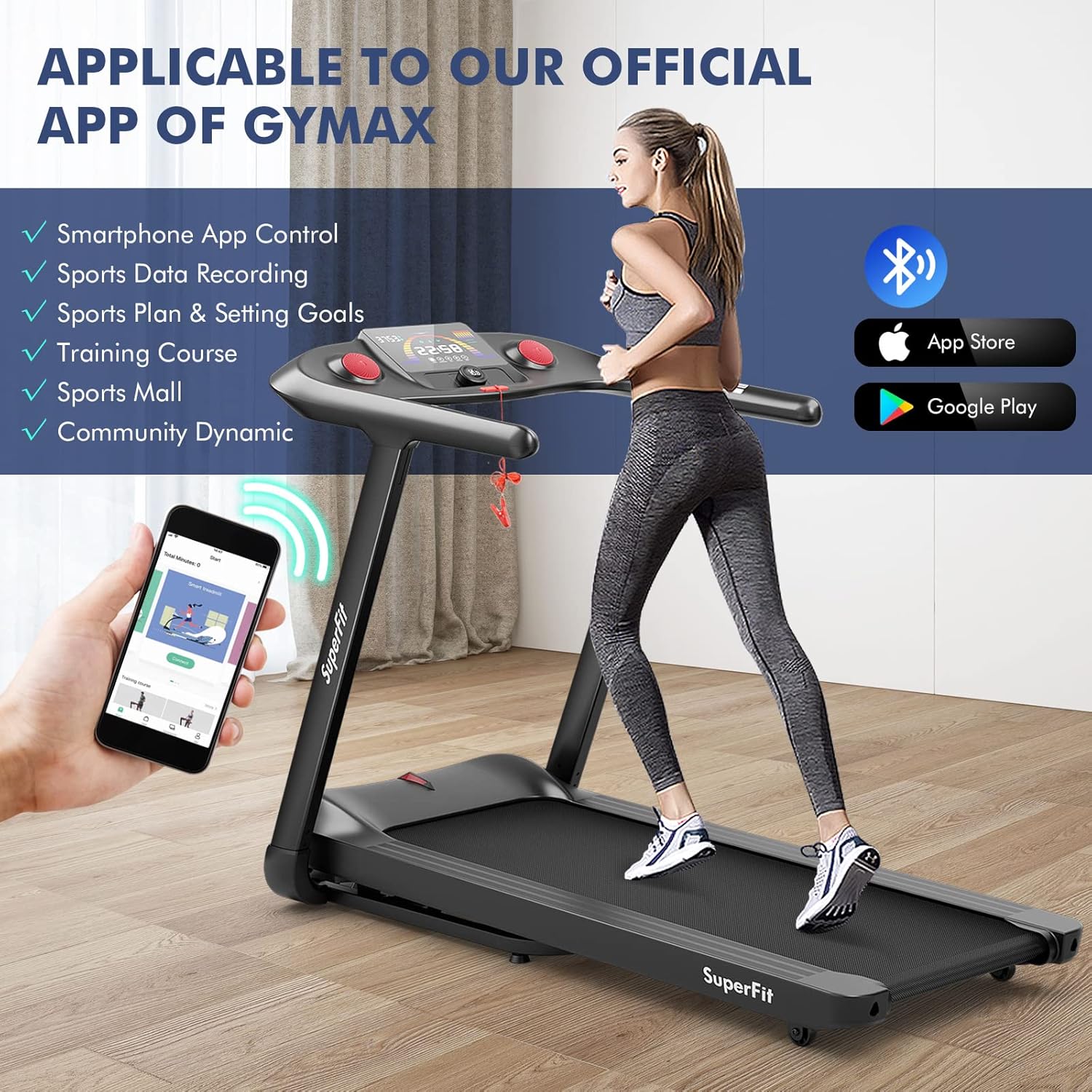 Goplus 4.75HP Folding Treadmill with 15% Auto Incline, Electric Superfit Treadmill w/Voice and APP Control, 20 Preset Programs, LED Touch Screen, Walking Jogging Running Machine for Home Office - Image 7