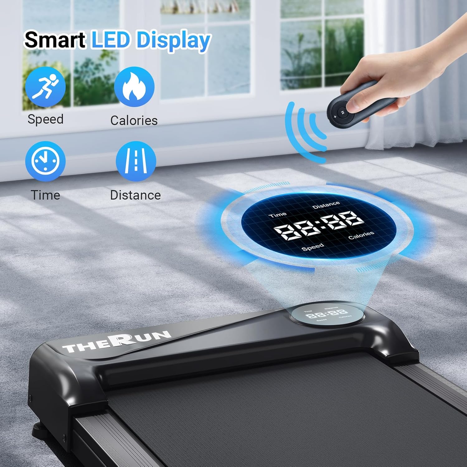 THERUN Walking Pad Treadmill Under Desk, Portable Mini Treadmill for Home/Office, Walking Pad Machine with 2.5HP and 265 lbs Weight Capacity Remote Control LED Display - Image 6