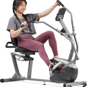 Sunny Health & Fitness Smart Recumbent Bike, Full-Body Home Training with Arm/Leg Exercisers, Indoor Cycling Workout Machine Plus Adjustable Seat & Bulit-in Pulse Sensors, Free SunnyFit App Connection