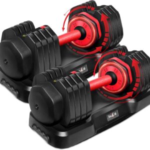 Yes4All 25/55LB Adjustable Dumbbells Pair/Single, 5-in-1 Dumbbells Adjustable Weights with Anti-Slip Handle & Sturdy Prolocks