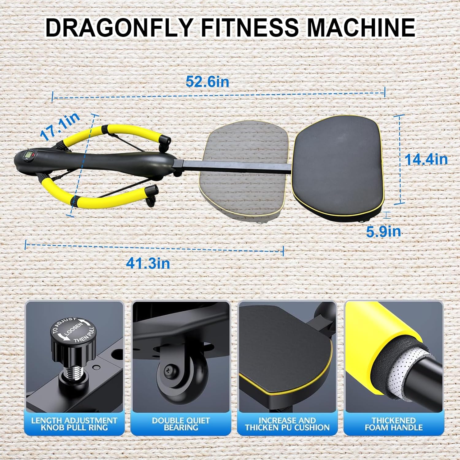 Ab Machine, Dragonfly Rowing Machine with LCD Display, Supports 300lbs Weight Capacity, Adjustable Multi-Functional Home Gym Equipment for Full Body Workout, Arms, Legs, Core for Men & Women - Image 5
