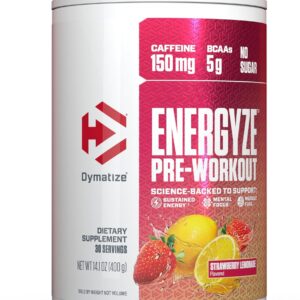 Dymatize Energyze Pre Workout Powder for Men and Women, Strawberry Lemonade, 150mg Caffeine, 5g BCAAs, Performance Blend of L-Theanine, L-Tyrosine, L-Citrulline, No Sugar (30 Servings)
