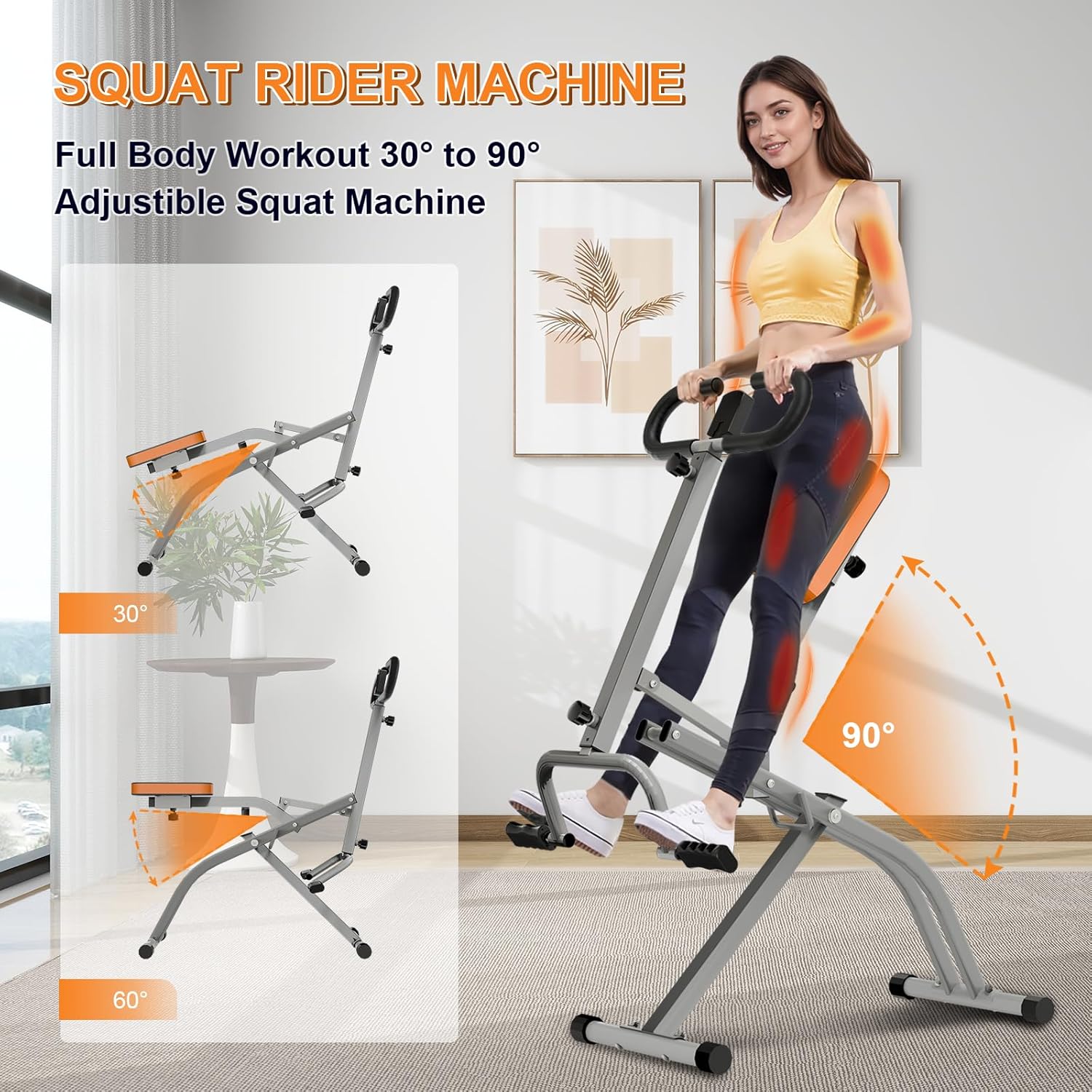 Squat Machine, Ab Workout Equipment, 265lbs Loading Capacity Rowing Machines for Home Foldable with Adjustable Resistance Bands and Display - Image 2