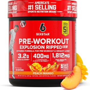 Six Star Pre-Workout Explosion, Peach Mango (30 Servings) – Preworkout Energy Powder Supplement for Men & Women – Pre Workout Drink Mix with Creatine & Beta Alanine – Sports Nutrition Products