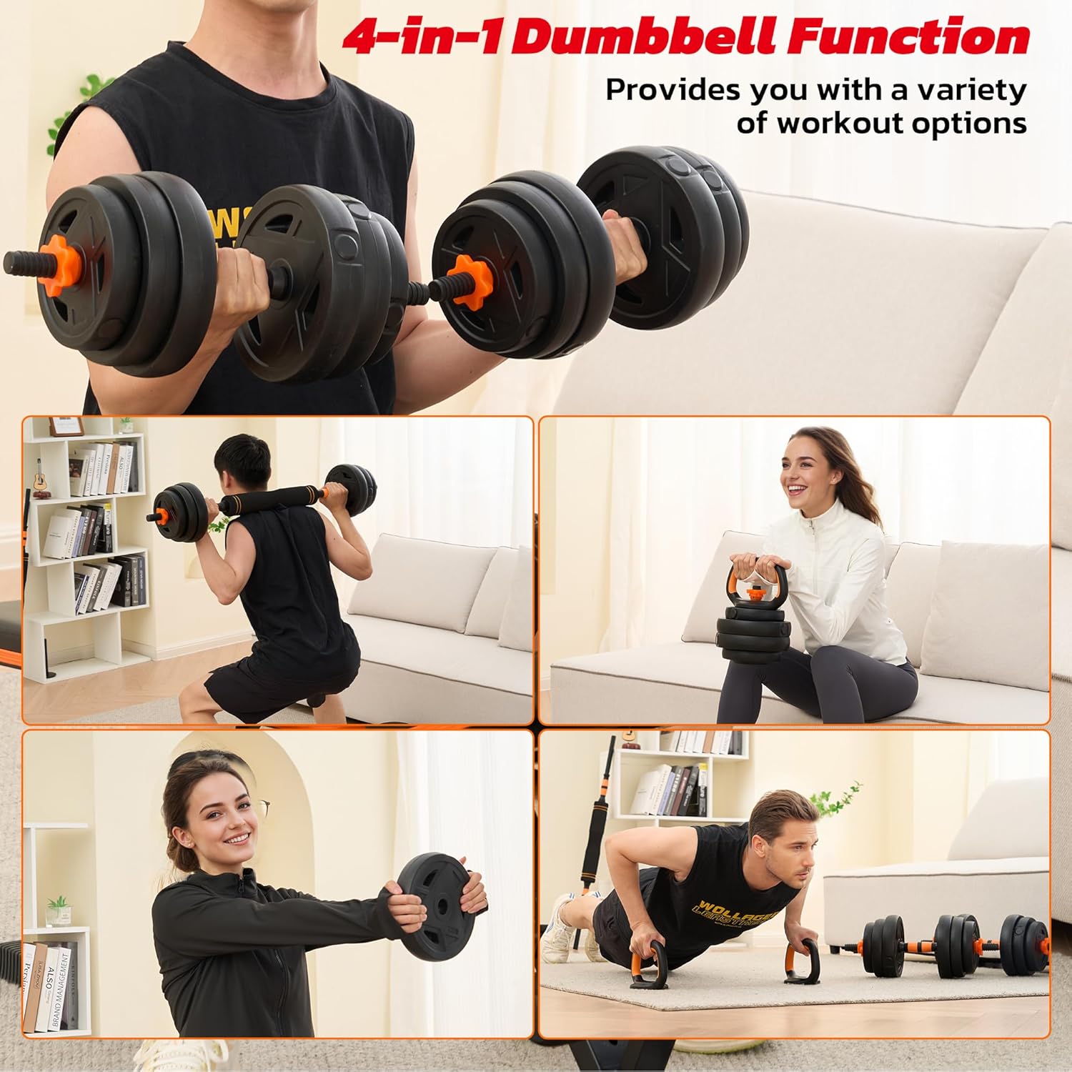Adjustable Dumbbell Set, 66LBS Weights Dumbbells Set with Connector, 4 In 1 Dumbbell Set Used as Barbell, Kettlebell, Push-Up Stand and Weight Plate, Fitness Equipment for Home Gym - Image 4