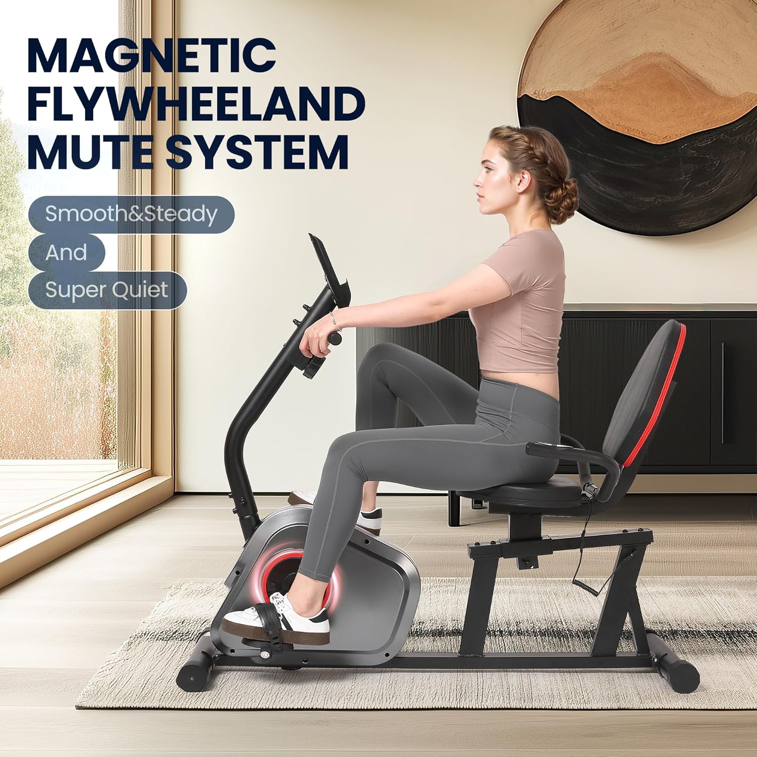 Recumbent Exercise Bike Stationary Bike Exercise Bikes for Home with 8 Levels Magnetic Resistance 300 LBS Weight Capacity LCD Monitor Heart Rate Handle and Device Holder - Image 5