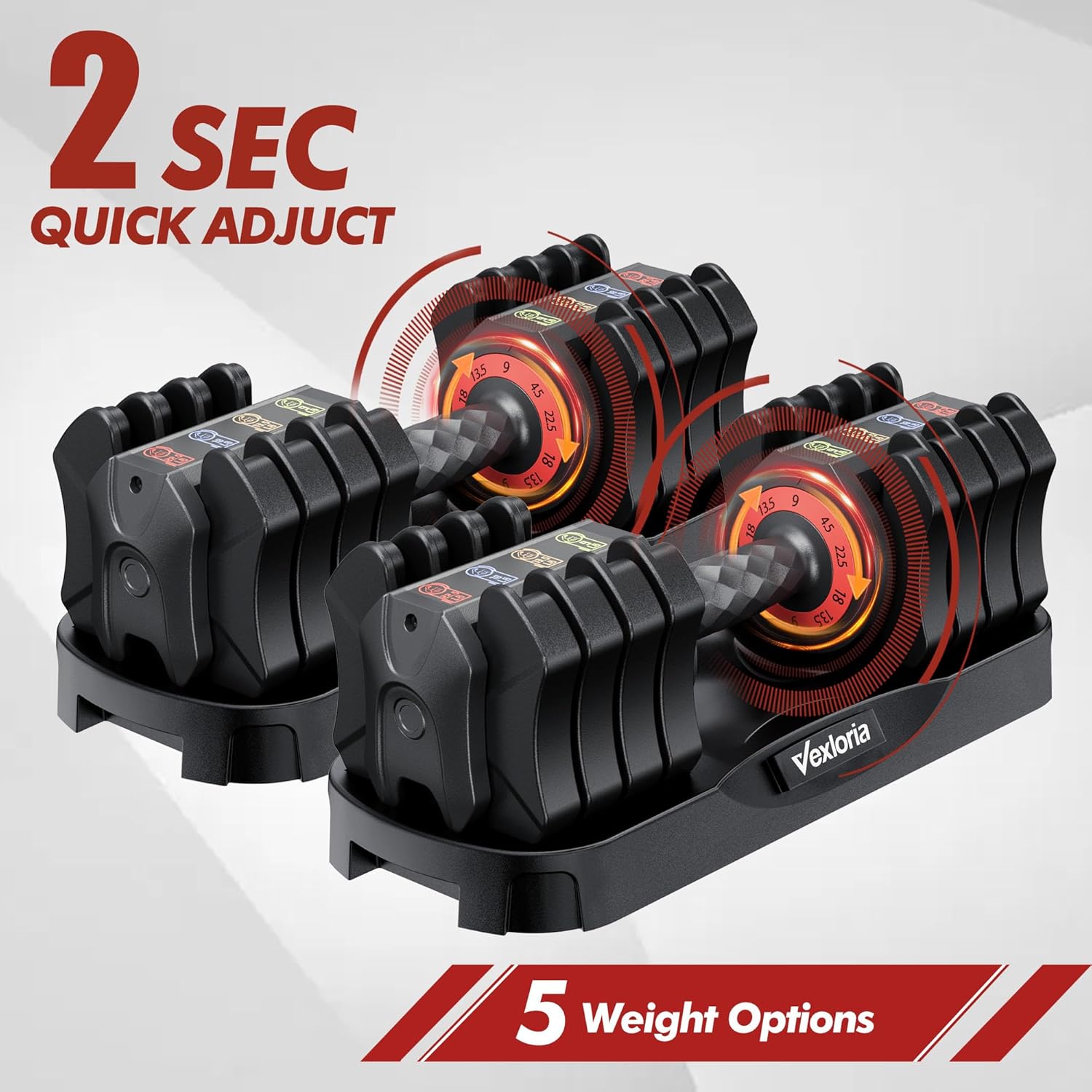 Adjustable Dumbbell Set, 22.5lb 5-in-1 Quick Adjust Dumbbell, Free Weights with Storage Tray for Home Gym, Full Body Workout Equipment for Men & Women - Image 2