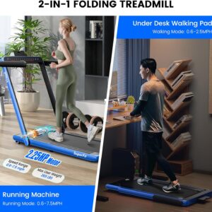 GYMAX Walking Pad, Dual LED Display Free Installation Running Machine w/Smart App/Remote Control & Bluetooth Speaker, 2 in 1 Foldable Portable Under Desk Treadmill for Small Space Home Office