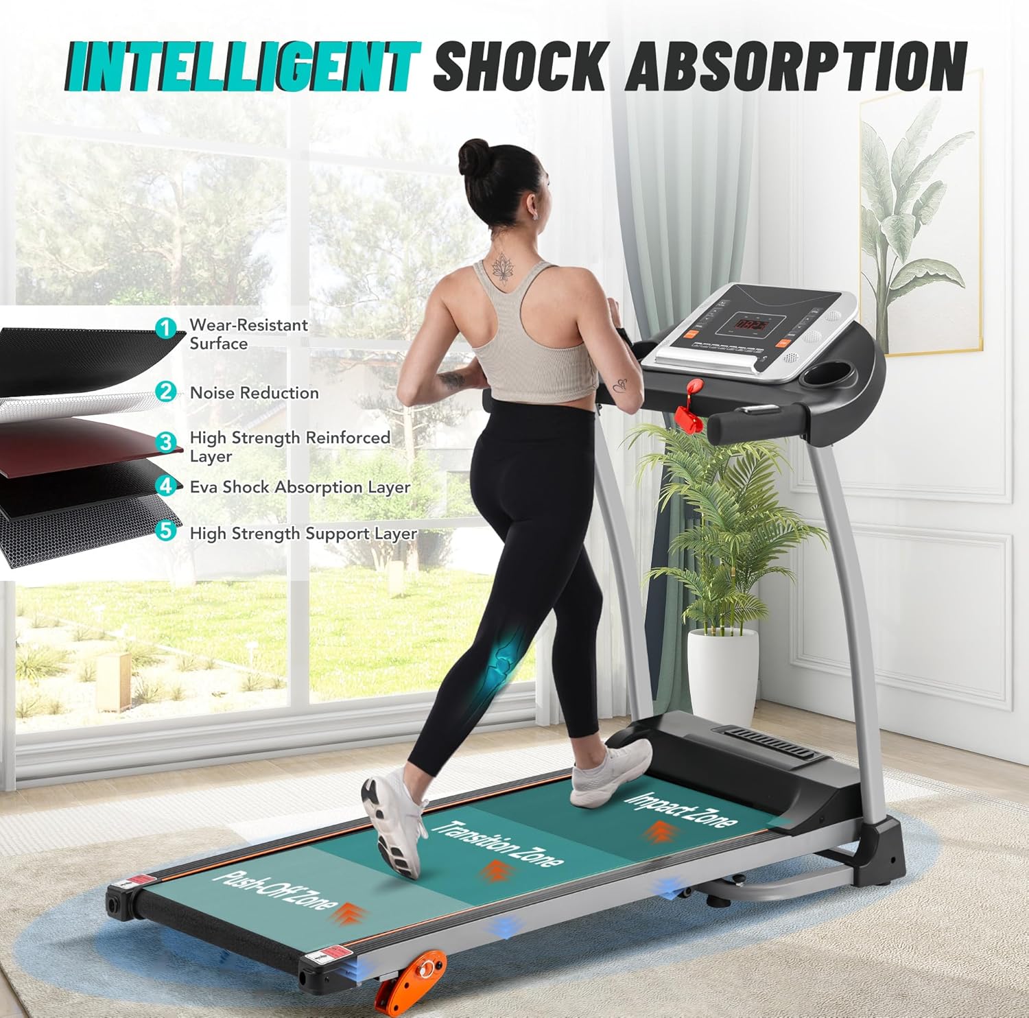 Merax Incline Treadmill with Handle, 3-in-1 Portable Treadmills for Home and Office, Foldable Treadmills with 300 Lbs Weight Capacity, 3.0HP Quiet Walking Treadmill, Quick Speed Button - Image 5