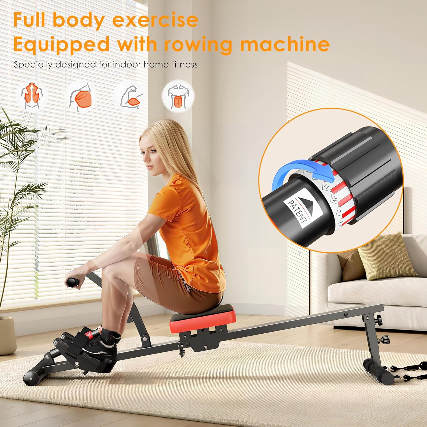 SogesGame Rowing Machine, Rower Machine with 12 Levels of Resistance for Complete Body Workouts, Low-Impact, Indoor Exercise Rower Machine with Digital Monitor, Home Gym Equipment - Image 8