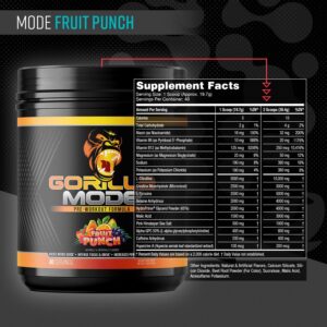 Gorilla Mind Pre Workout – Massive Pumps Laser Focus Energy Power – L-Citrulline, Creatine, L-Tyrosine, Betaine, Hydroprime, Alpha-GPC, 400mg Caffeine, Huperzine A – 816g (Fruit Punch)