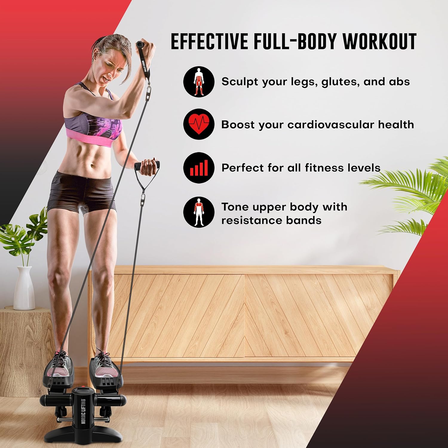 Nordic Lifting Mini Stepper Machine – Stair Climber w/Resistance Bands & LCD – Home Workout Stepper - Image 4
