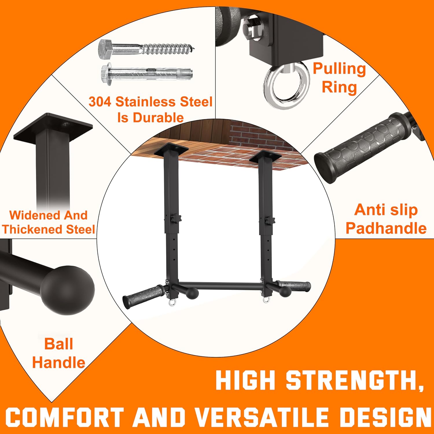 Upgraded-24" Ceiling Mount Pull Up Bar for Garage/Basement/Rafter - Heavy Duty 800LBS Adjustable Height Multi-Grip Chin Up Bar,Ceiling Joist/Beam - Image 5