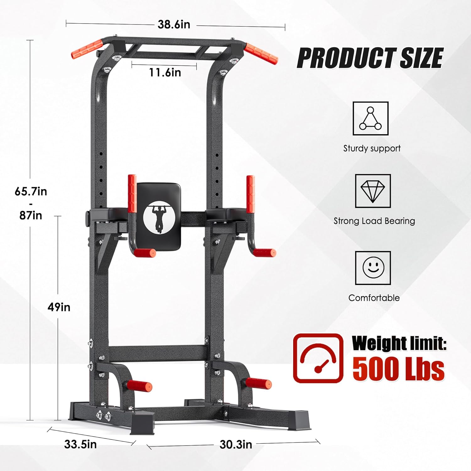 soges Pull Up Bar Dip Station, Power Tower with A Backrest, Adjustable Height Pull Up Bar Stand, Multi-Function Home Gym Strength Training - Image 7