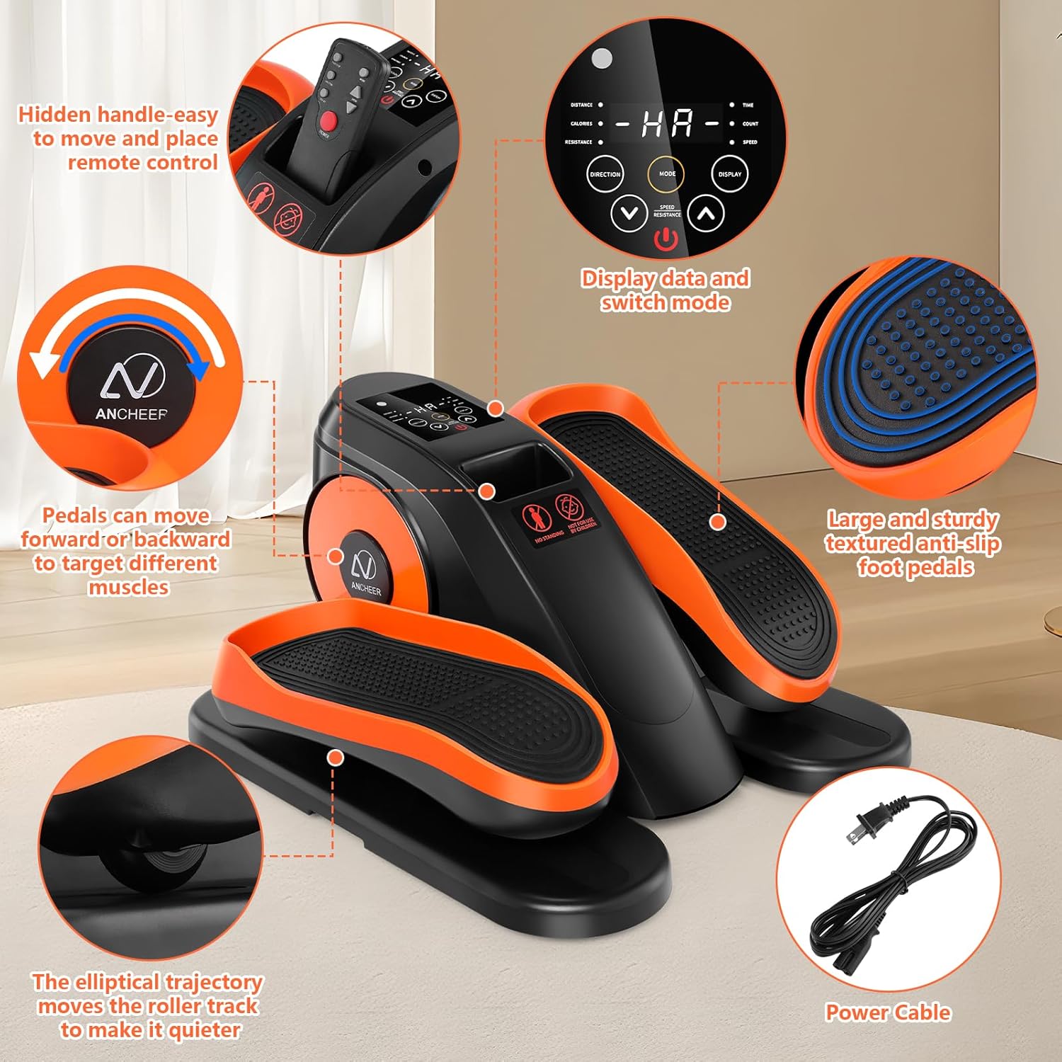 ANCHEER Under Desk Elliptical, Ellipse Leg Exerciser for Seniors Fully Assembled , Electric Seated Pedal Exerciser with Remote Control & 12 Adjustable Speed/Resistance - Image 7