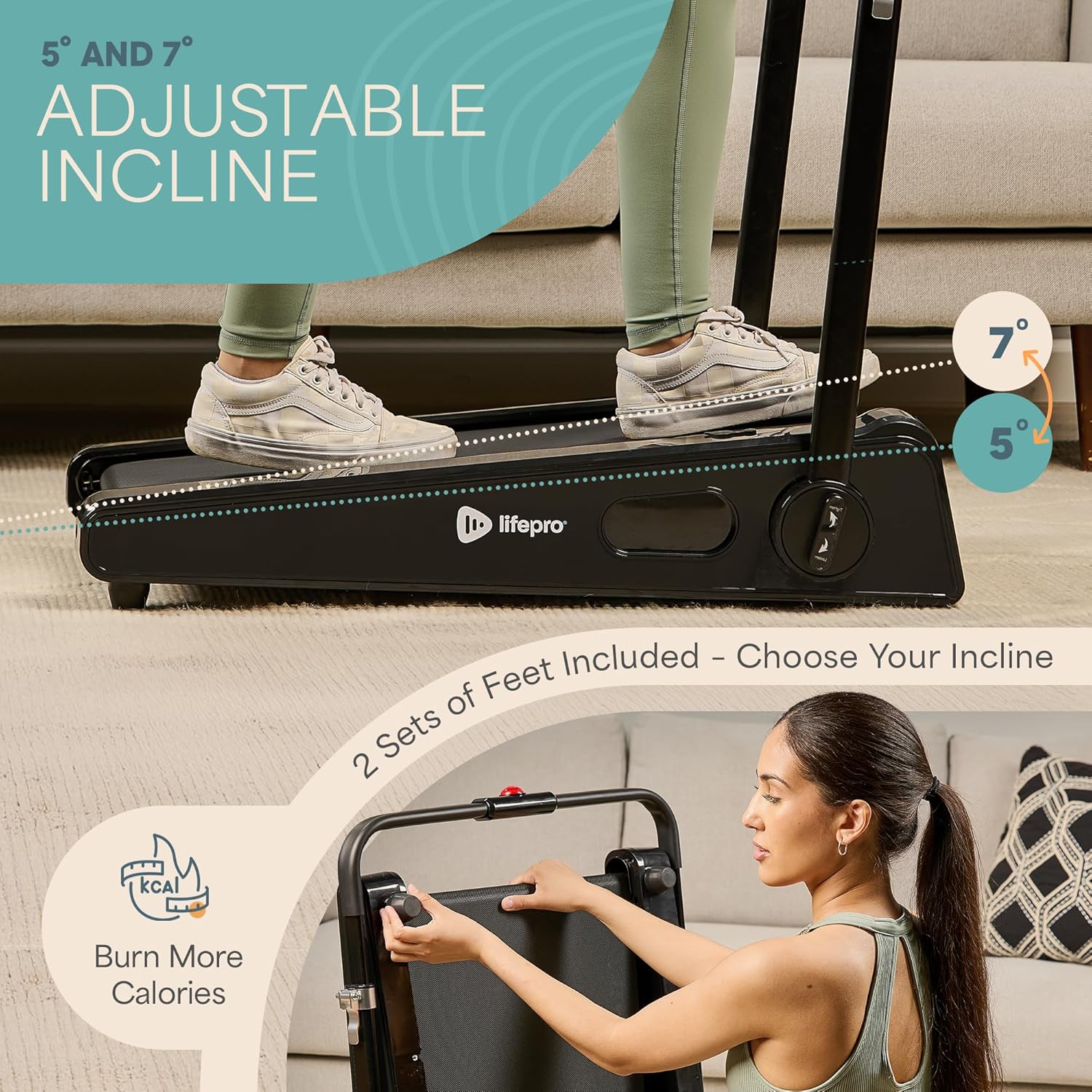 Lifepro Smallest Portable 30in Small Mini Walking Pad Treadmill Installation Free, Adjustable Incline, Under Desk Work Compact Treadmills for Home/Office - Max Load 220Lbs & Speed 3MPH - Image 3