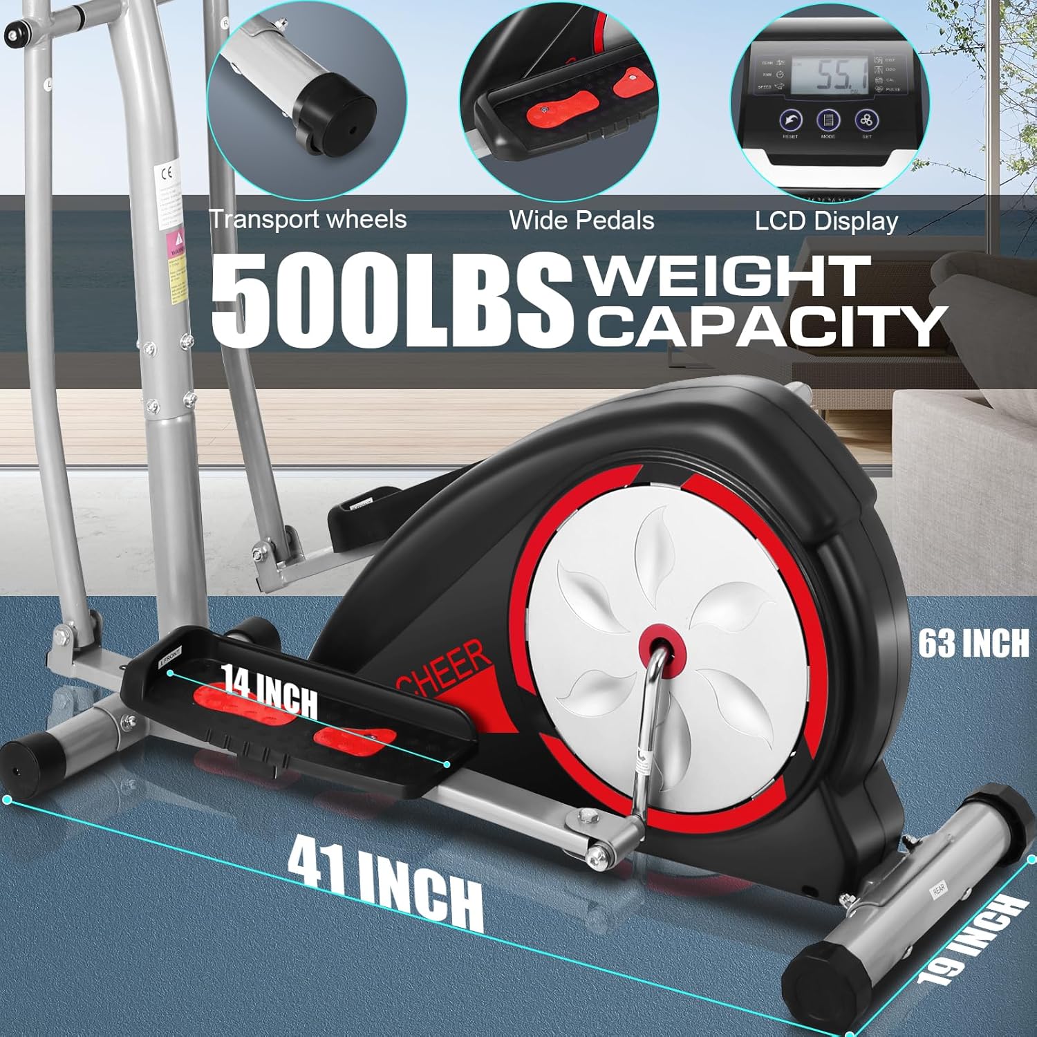 ANCHEER Elliptical Exercise Machine, Elliptical Training Machines with Pulse Rate Grips and LCD Monitor, Elliptical Machine for Home with 8 Resistance Levels Smooth Quiet Driven, Max 500Lbs Loading - Image 3