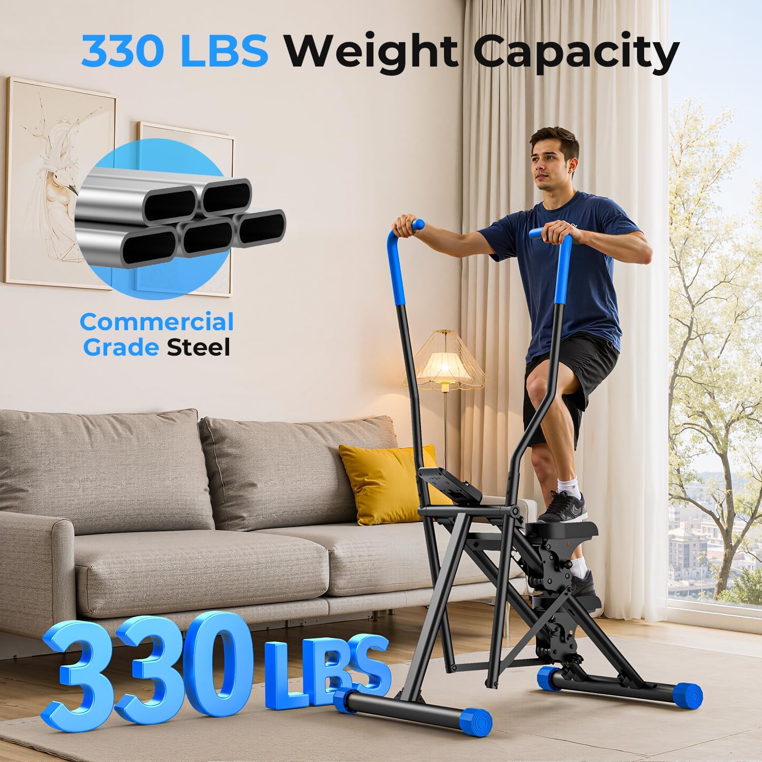 OWLSKY Stair Stepper Folding Vertical Cardio Exercise Climber Stair-Master for Exercise at Home Full Body Workout Machine with Handlebar 330LBS Load with Adjustable Step Range Pedals - Image 5