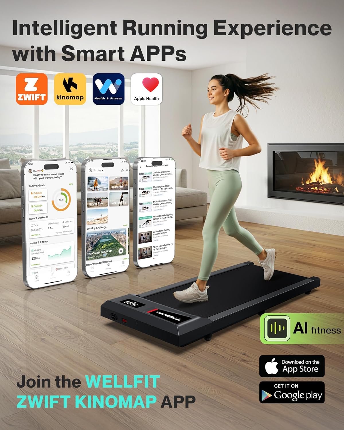 COZYINN 10% Incline Walking Pad - 2.5HP 4MPH/7.6MPH 265/340+lb Capacity Treadmills for Home, Portable Foldable Adjustable Incline Treadmill with Wide Running Area, Mute Control, Works with KINOMAP - Image 6