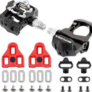 Venzo Sealed Fitness Exercise Indoor Bike Bicycle Pedals & Cleats – Compatible with Peloton, Look Delta & Shimano SPD – with Toe Cages Pedals Set or Cage Removal Tool for Indoor Fitness Exercise