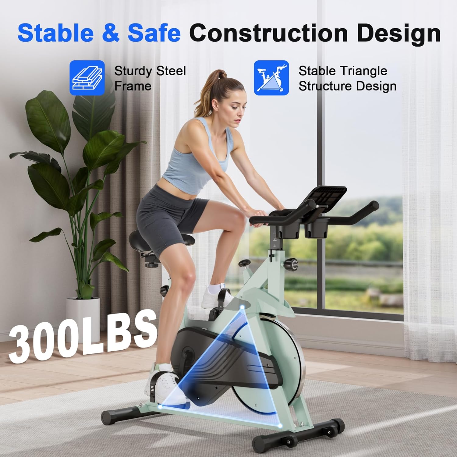 Superun Exercise Bike, Stationary Bikes for Home Gym with 32-Level Magnetic Resistance, 300LBS Capacity Indoor Cycling Bike with Comfortable Seat, LED Display - Image 2