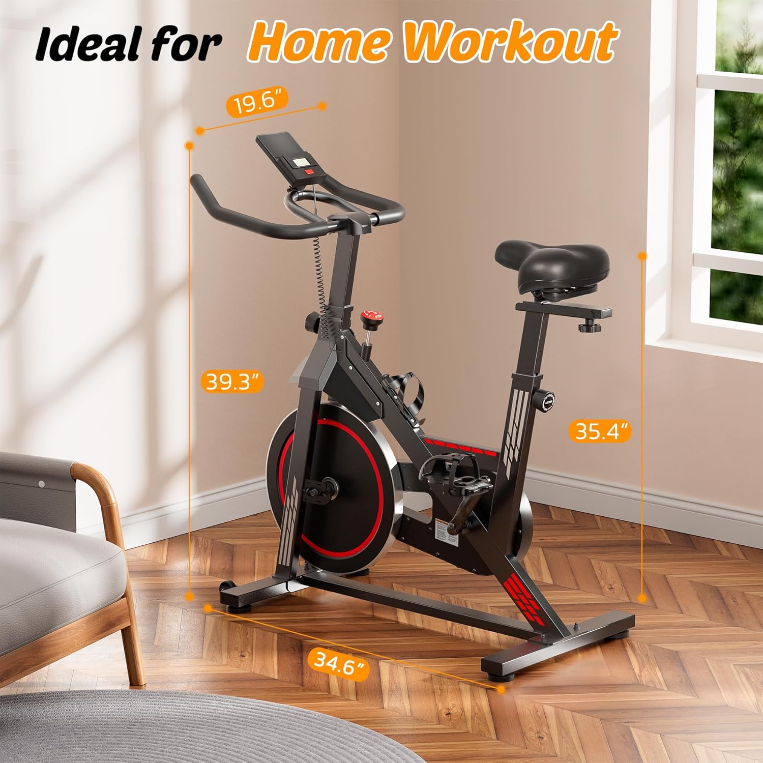 Exercise Bike Stationary Bikes for Home Cycling Bike Indoor Bike with Comfortable Seat Cushion LCD Monitor Silent Belt Drive 300 lbs Weight Capacity Heavy Flywheel - Image 9