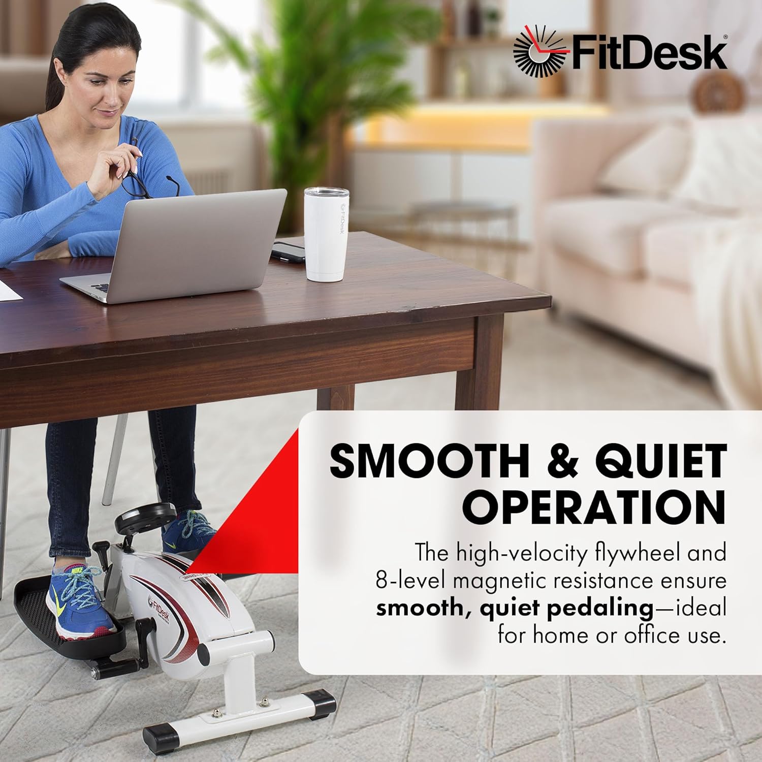 FitDesk Under Desk Bike Exercise Machine, Compact Magnetic Pedal Exerciser, Mini Elliptical, Quiet Seated Cardio Trainer for Home Office Workouts, Adjustable Resistance Bike for Desk Fitness - Image 6