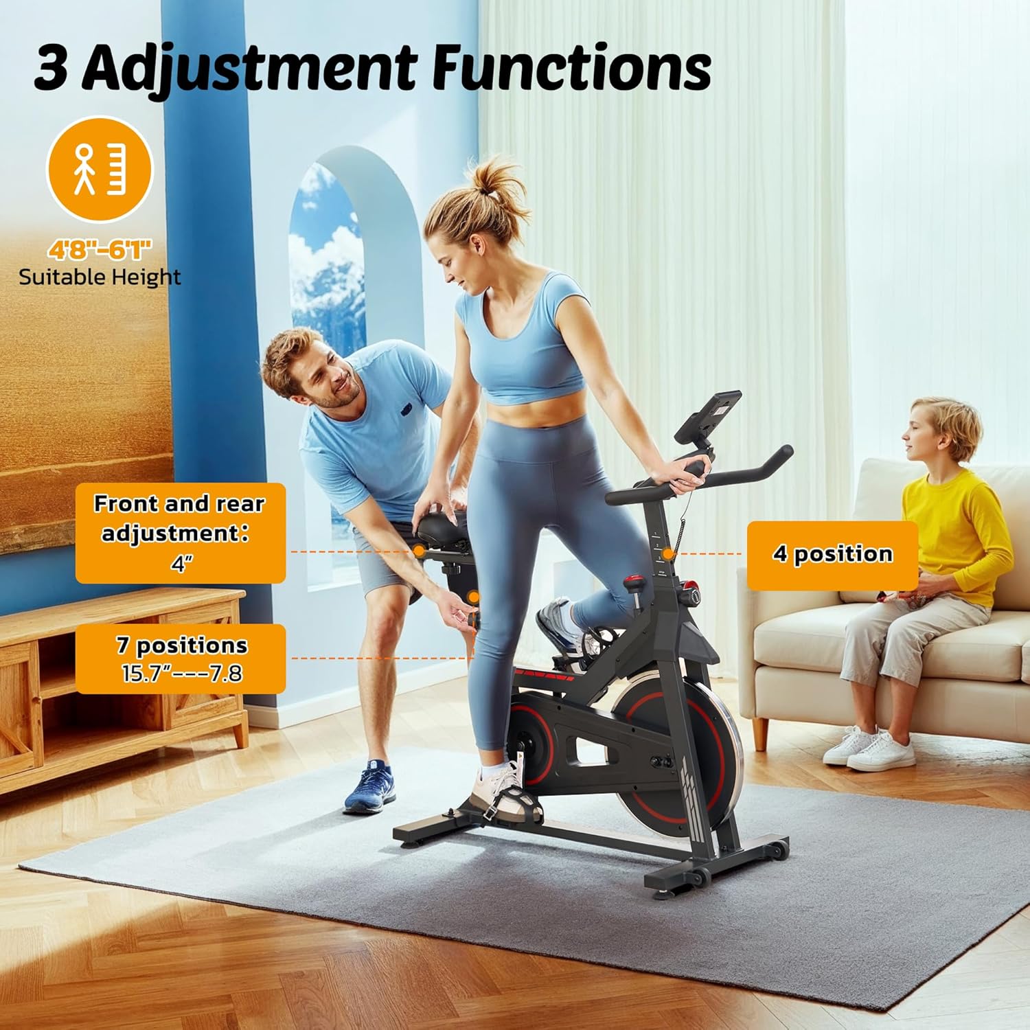 Exercise Bike Stationary Bikes for Home Cycling Bike Indoor Bike with Comfortable Seat Cushion LCD Monitor Silent Belt Drive 300 lbs Weight Capacity Heavy Flywheel - Image 2