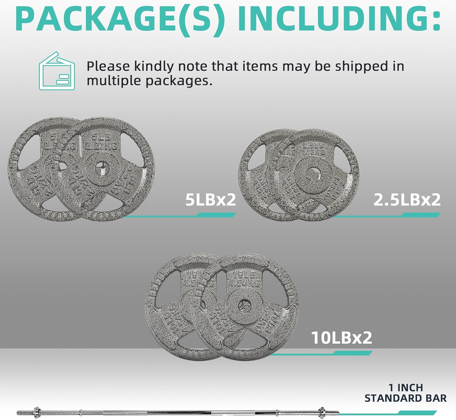 Barbell Weight Set, Cast Iron 1" Standard Weight Plates Including 5FT Standard Barbell Bar & Star Locks, 45 Pounds Set (35 Lbs Plates + 10 Lbs Barbell Bar), Multiple Packages - Image 2
