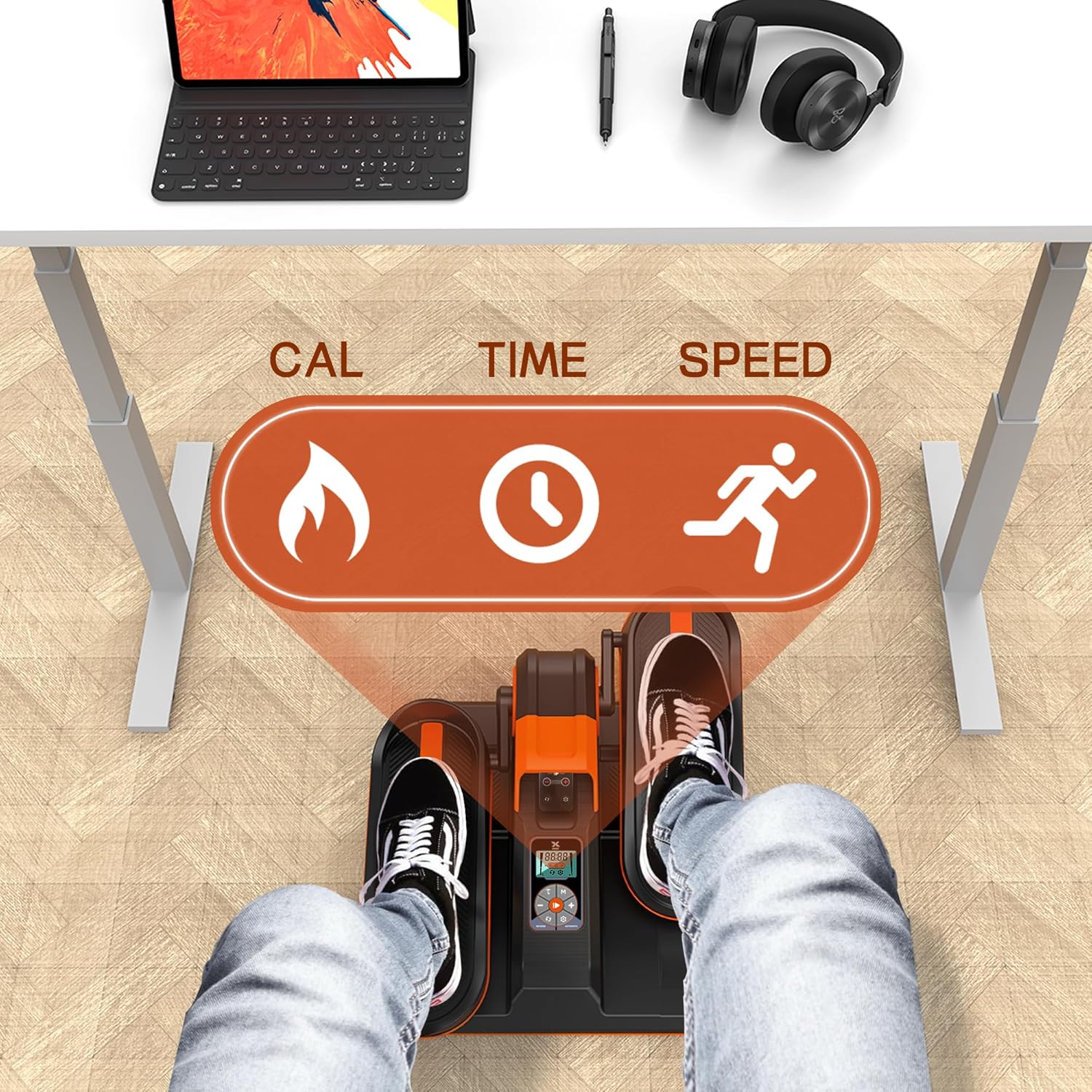 Under Desk Elliptical, Portable Seated Elliptical Exercise Machine, with Touch Screen Control Panel and Remote Control for Home or Office Use. Wireless Connectivity Enabled. - Image 2